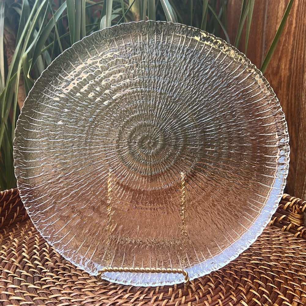 Vintage 1970s Arcoroc Spirale Serving Platter/Plate - Ammonite Fossil